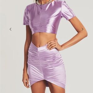 Retrofete Lilac Satin Crop Top and Mini Skirt Set